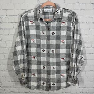 Christmas Plaid Button Shirt Women Large Cotton Embroider Western Holidays Top